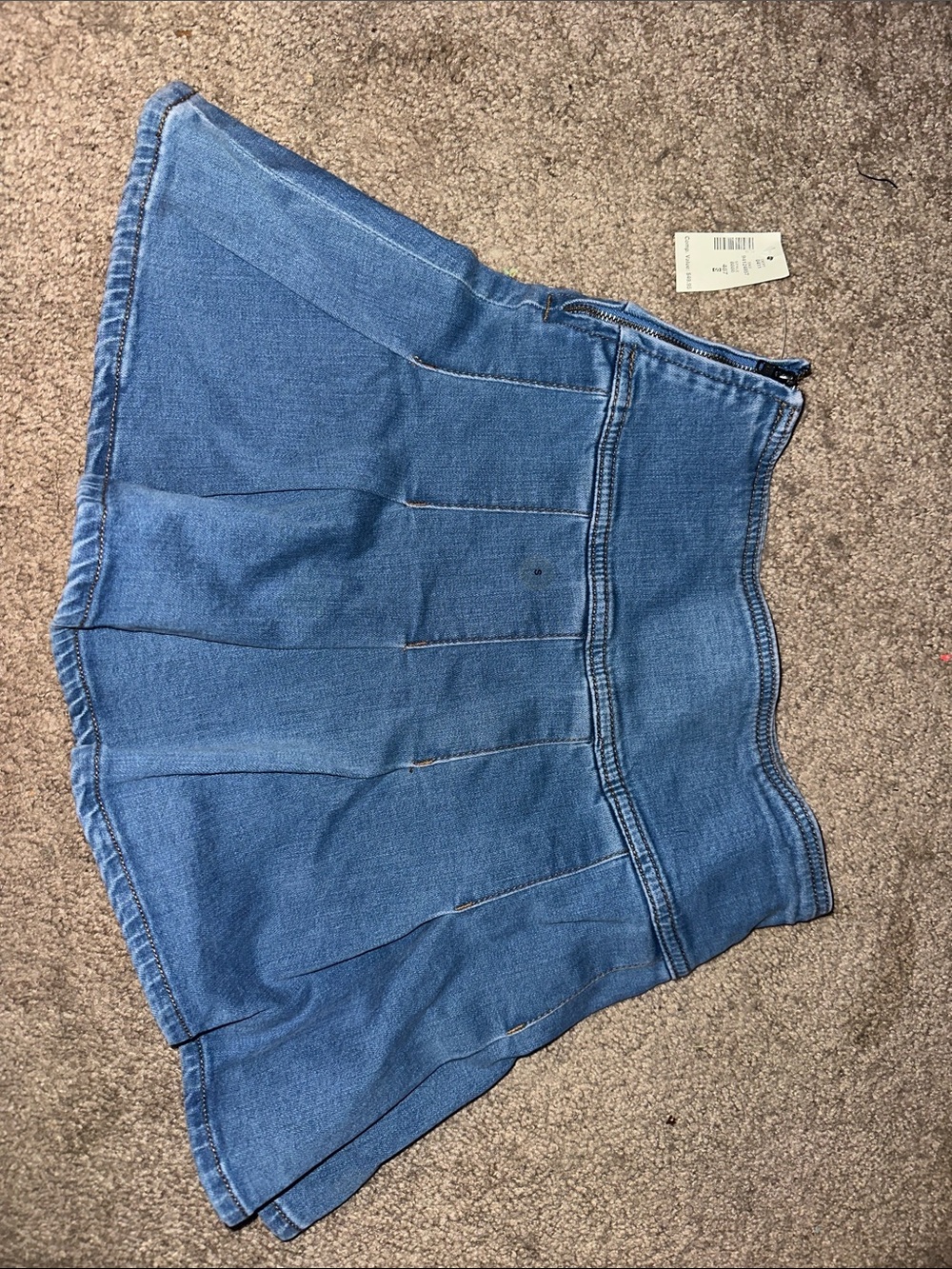 Denim Pleated Mini Skirt - Light Blue